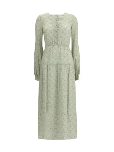 KRISTINA TI SILK LONG DRESS WITH FOLIAGE PRINT