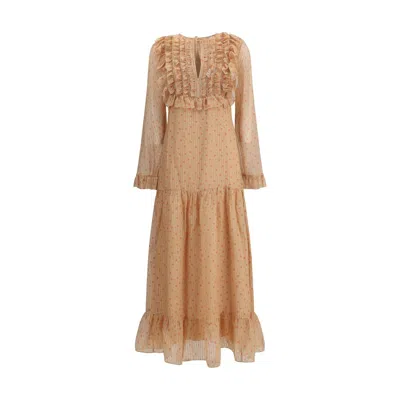 Kristina Ti Silk Long Dress With Rouches In Multi