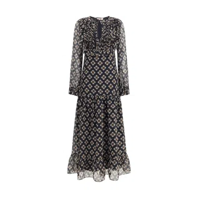 Kristina Ti Silk Long Dress With Rouches