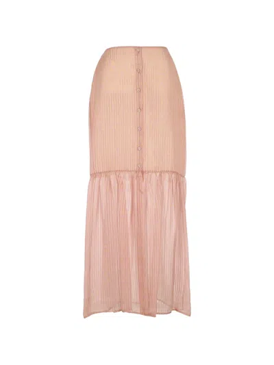 Kristina Ti Striped Button-front Midi Skirt In Transparent