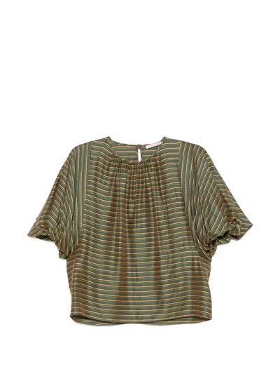 Kristina Ti Striped Puffed-sleeve Blouse In Green