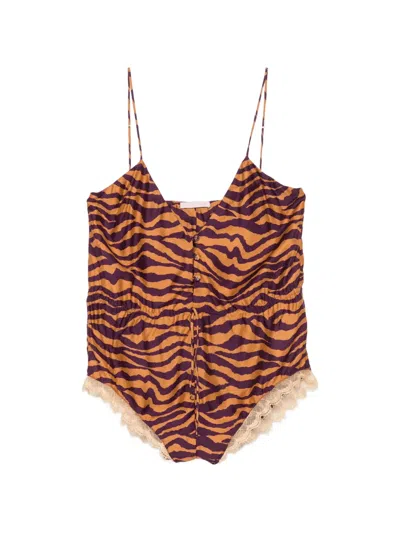 Kristina Ti Tiger-print Drawstring Top In Brown