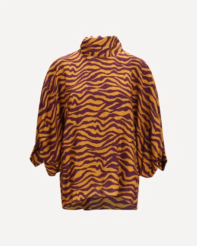 Kristina Ti Viscose And Silk Blouse With High Collar In Orange