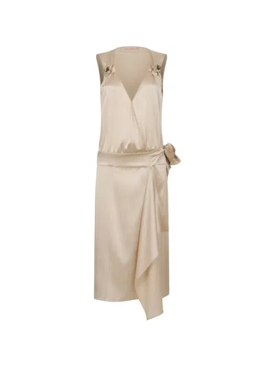 Kristina Ti V-neck Midi Dress In Neutral