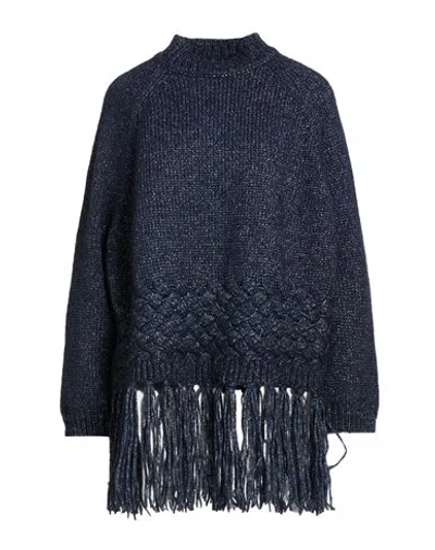 Kristina Ti Woman Sweater Navy Size Onesize Acrylic, Alpaca Wool, Metallic Fiber, Polyamide, Wool In Blue