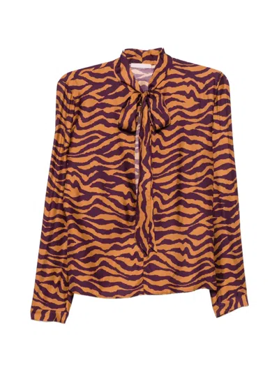 Kristina Ti Zebra-print Pussy-bow Blouse In Orange