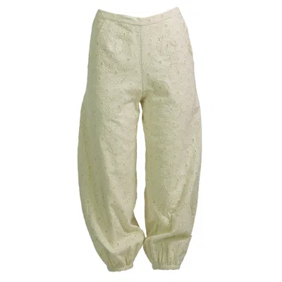 Kristinit Women's Neutrals Cream Eyelet Le Bel Age Pants In White