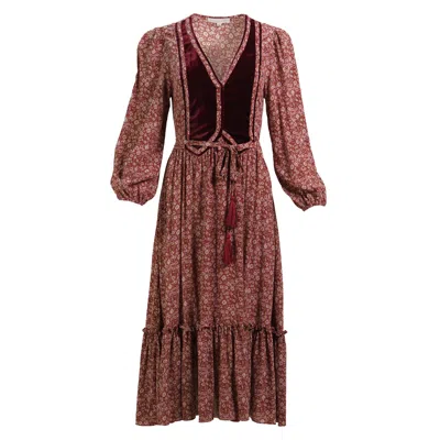 Kristinit Women's Red Antique Floral Sofija Dress In Brown