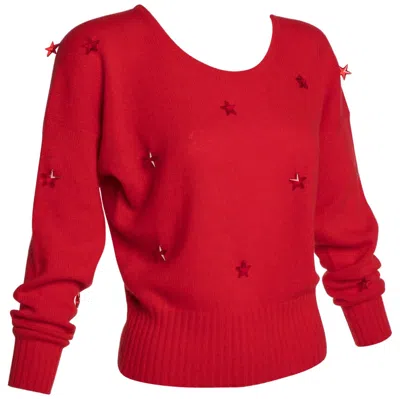 Pre-owned Krizia 1980s  Red Wool Angora Lucite Star Beads Sweater
