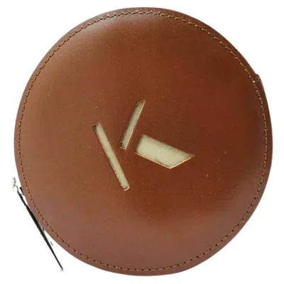 Pre-owned Krizia 1980s Vintage Brown Leather Round Coin Purse With Zip Closure
