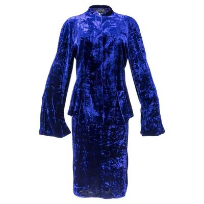 Pre-owned Krizia 1990's Midnight Blue Velvet Skirt Suit