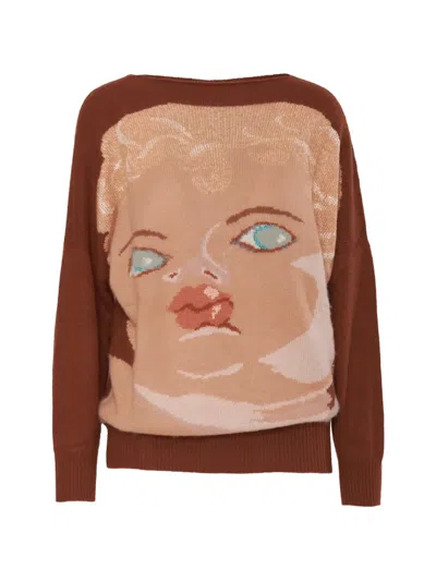 Pre-owned Krizia 1990-91 Intarsia Knit Sweater In Brown