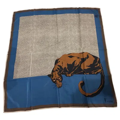 Pre-owned Krizia 1990s Blue And Brown Silk Panther Scarf By Mariuccia Mandelli For