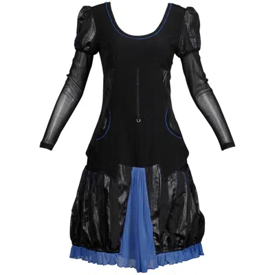 Pre-owned Krizia 1990s  Vintage Blue + Black Avant Garde Mesh Goth Parachute Dress
