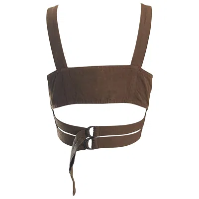 Pre-owned Krizia 1990s  Vintage Brown Bondage Back 90s Crop Top Corset Bustier