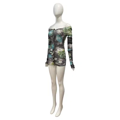 Pre-owned Krizia 2000s  Sheer Floral Micro Mini Dress Or Top In Gray
