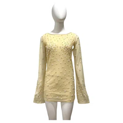 Pre-owned Krizia 2000s  Sheer Micro Mini Beaded Yellow