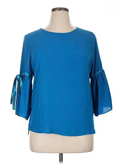 Pre-owned Krizia 3/4 Sleeve Top Blue Boatneck Tops