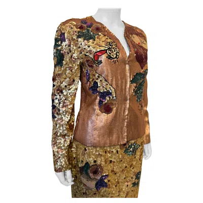 Pre-owned Krizia Amazing Vintage Runway Fall/winter 1992 Beaded Embroidered Suit In Brown