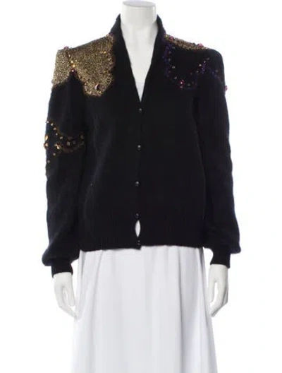 Pre-owned Krizia Angora V-neck Sweater In Blue