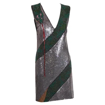 Pre-owned Krizia Beaded & Sequined Mini Dress W/snake Motif In Black