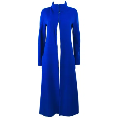 Pre-owned Krizia Blue Wool Double Side Zipper Coat Dress Size 40