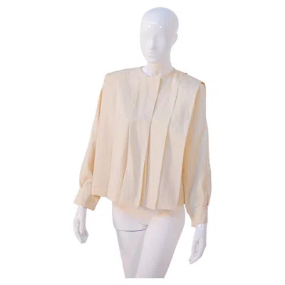 Pre-owned Krizia Chic Pleated Wool Blouse In Sand