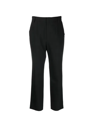 Krizia Cropped Wool-silk Blend Tailored Trousers In Black