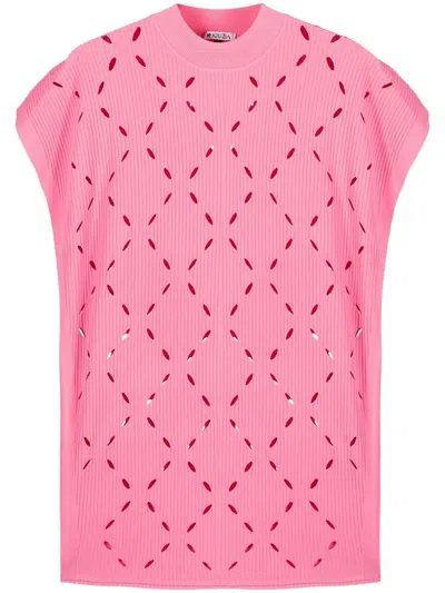 Krizia Viscose Top With Logo Patch In Pink