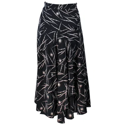 Pre-owned Krizia Electrified Black Silk Print Draped Wrap Skirt Size 2 4