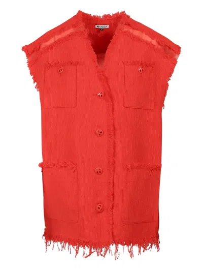 Krizia Fringed Belt-detail Top In Red