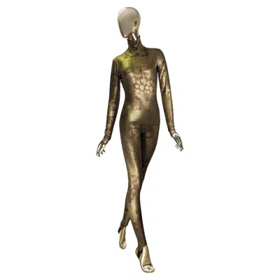 Pre-owned Krizia F/w 1994 Runway Gold Bronze Printed Catsuit In Brown