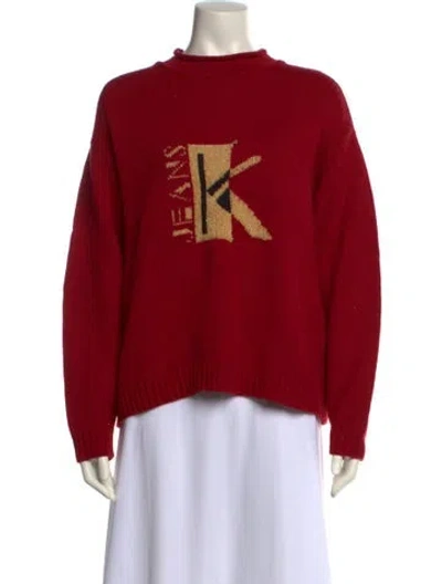Pre-owned Krizia Graphic Print Mock Neck Sweater In Red