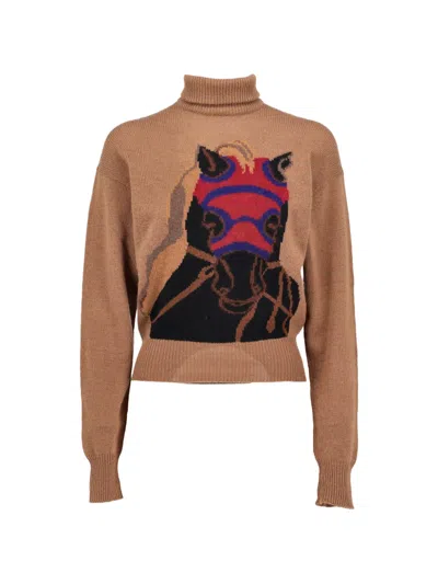 Pre-owned Krizia Horse-intarsia Roll-neck Sweater In Neutral