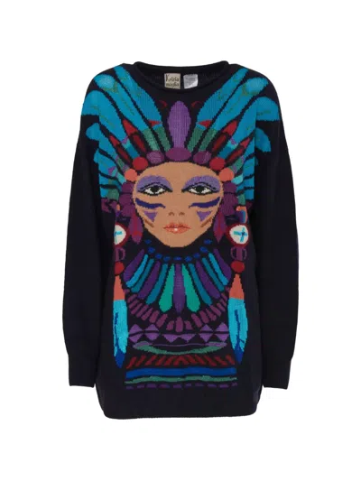 Pre-owned Krizia Intarsia Knit Sweater In Blue