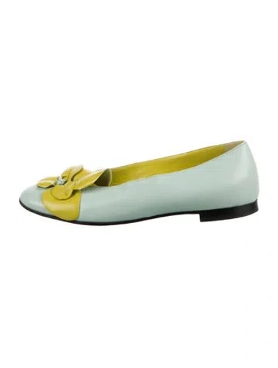 Pre-owned Krizia Leather Colorblock Pattern Flats In Green