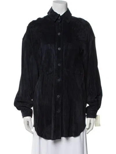 Pre-owned Krizia Leather Jacket In Blue