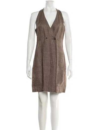 Pre-owned Krizia Linen Mini Dress In Brown