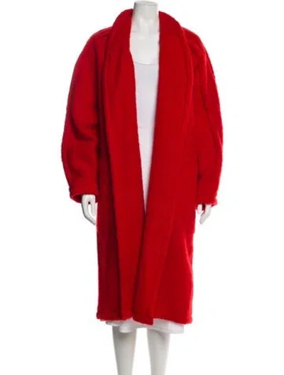 Pre-owned Krizia Mohair Faux Fur Coat In Red