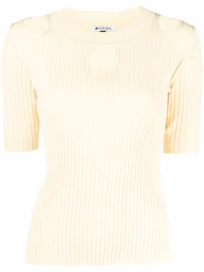 Krizia Ribbed Cut-out Top In 黄色