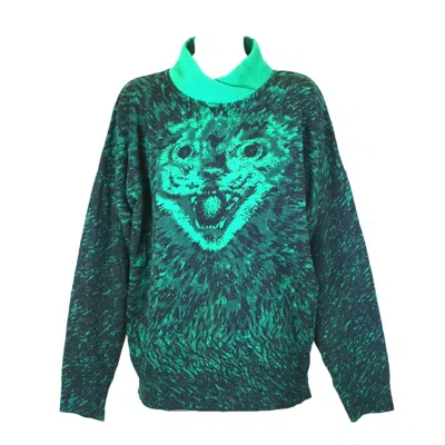Pre-owned Krizia Scary Cat Sweater, Animal Series In Blue