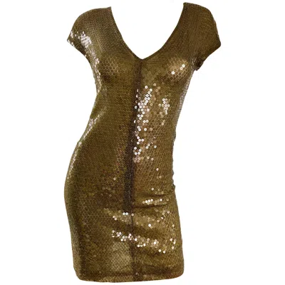 Pre-owned Krizia Sexy 1990s Vintage  Hunter Forest Green 90s Sequin Semi Sheer Mini Dress