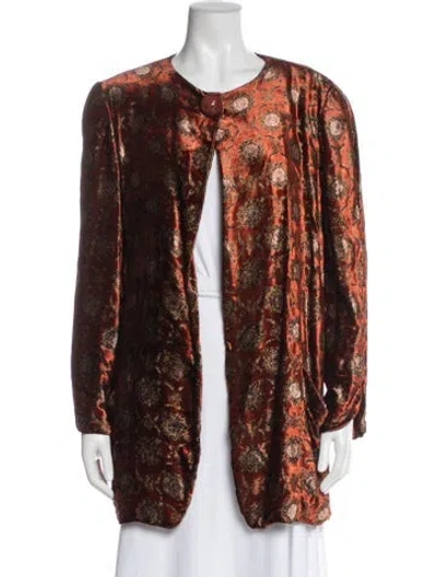 Pre-owned Krizia Silk Floral Print Evening Jacket In Orange