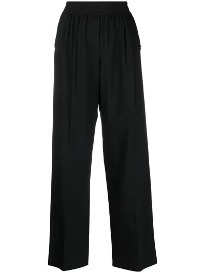 Krizia Straight-leg Wool-silk Blend Trousers In Black