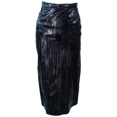 Pre-owned Krizia Vintage Black Eel Skirt Size 4