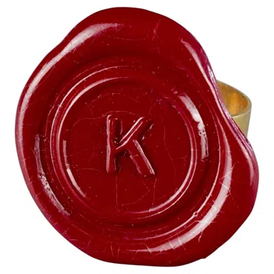 Pre-owned Krizia Vintage  K Logo Red Wax Seal Whimsical Novelty Ring
