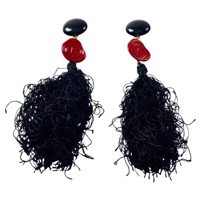 Pre-owned Krizia Vintage  Logo Wax Seal Curly Tassel Shoulder Duster Dangling Earrings In Multi