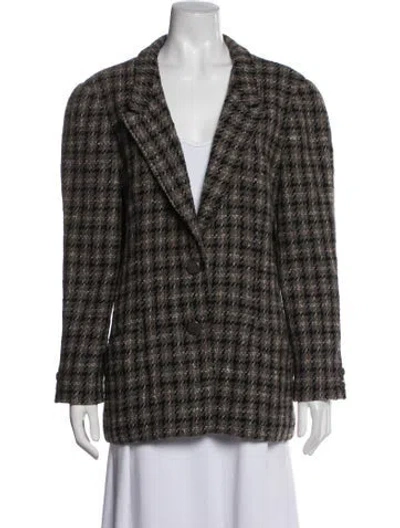 Pre-owned Krizia Wool Houndstooth Print Blazer In Green