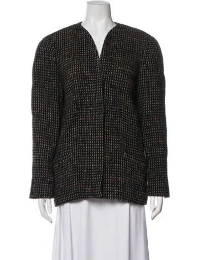 Pre-owned Krizia Wool Tweed Pattern Jacket In Black