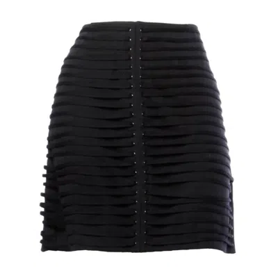 Pre-owned Krizia Y2k  Vintage Black 3d Avant Garde Rivet / Shoestring Striped Mini Skirt